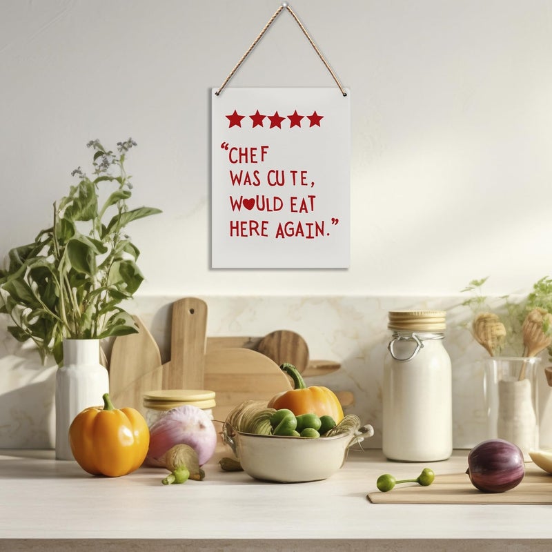 UYIKG Kitchen Signs Decor, Chef Was Cute Would Eat Here Again Wood Hanging Sign, Funny Dining Room Wall Decor, Dining Hall Dining Room Restaurant Wooden Slogan Hanging Sign 8x10 In (Red Letters) - Image 3